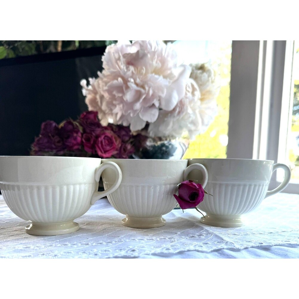 Vintage Wedgwood Edme Creamware Footed Tea Cups Set of 3 England Cottagecore
